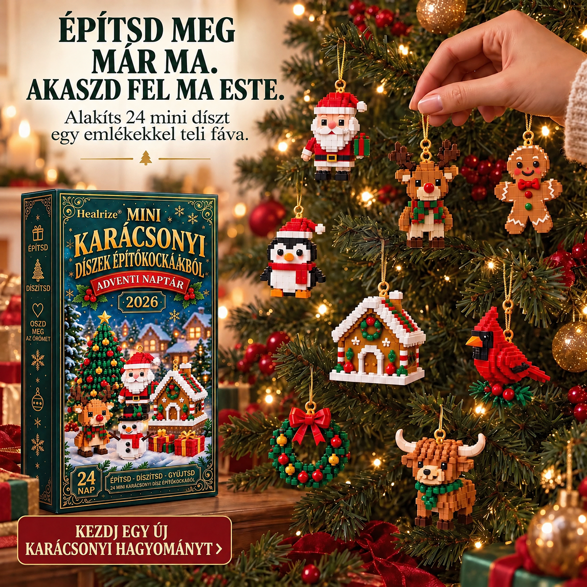 🪶💛Healrize® Adventní kalendář s 24 vánočními mini ozdobami z kostiček