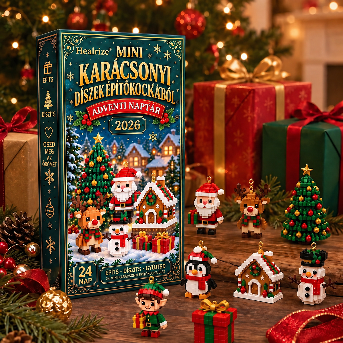 🪶💛Healrize® Adventní kalendář s 24 vánočními mini ozdobami z kostiček